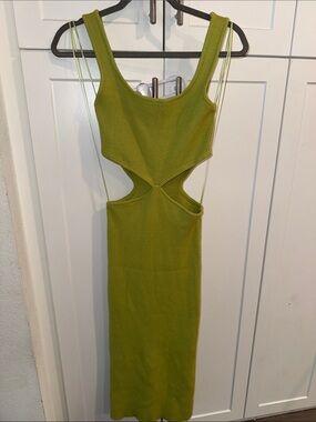 Ribbed Cutout Midi Dress in Olive Green
